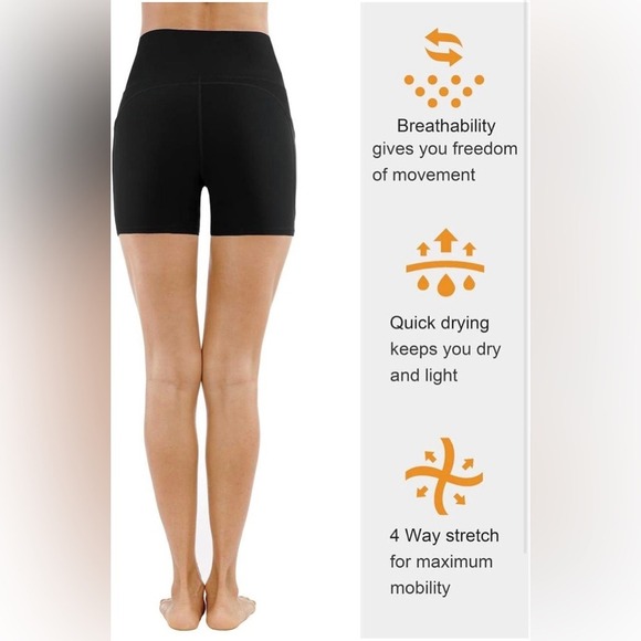 The Gym People Shorts Med Black High Waist Yoga Tummy Control Deep Pockets Gym - Picture 5 of 7